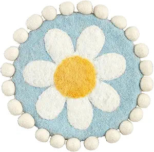 Muc Pie Spring Felted Wool Trivet, Blue Dasiey; 8' Dia