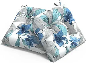 Patio Wicker Chair Cushions, All Weather Outdoor Tufted Chair Pads Pack of 2, 19 x 19 x 4 Inch U-Shaped Seat Cushions of Garden Furniture Decoration, Clemens Noir Blue