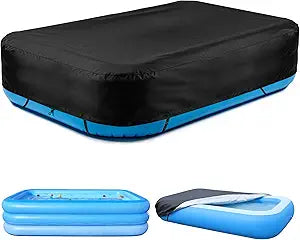 Inflatable Pool Cover, Rectangular Pool Covers Fits Blow Up Pool Size 120" x 72" W for Above Ground Swimming Pools, 10' x 6' Outdoor Swimming Pool Cover Built-in Elastic Band and Extra Buckle, Black