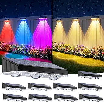 Solar Fence Lights Outdoor 10 Pack, Upgraded Brightness 3X LED Lens Fence Lights Solar Powered, 9 Fixed Colors & RGB Lights,IP65 Waterproof Solar Lights for Outside Backyard/Railing/Step/Patio