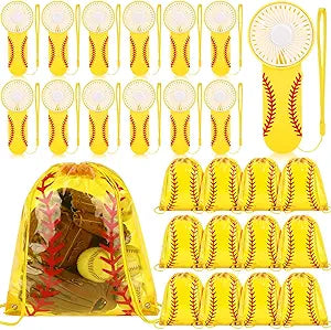 Glooglitter 24 Pcs Softball Team Gifts Set Mini Handheld Fan Clear Drawstring Backpack Sports Accessories for Ball Lover Player Team Gift Sport Party Favors, Battery Not Include