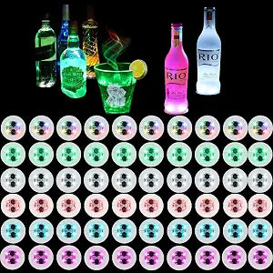 LED Drink Coasters, 60 Pack Multicolor, Round, EVA Material, 3 Lighting Modes, 24+ Hour Battery Life