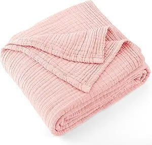 Carriediosa 100% Cotton Muslin Throw Blanket 66" X 90" Twin XL Size4-Layers Summer Gauze Throws for Bed CouchSoft Lightweight Breathable Linen Blankets Bedspread for Adults All SeasonDusty Pink