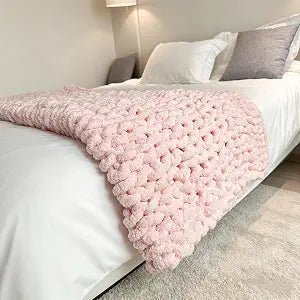 Chunky Knit Blanket Throw 40"x60", Chenille Throw Blankets, Handmade Warm & Cozy Blanket Couch Bed Home Decor, Soft Breathable Fleece Banket, Christmas for Couch Bed Sofa Best Gift (Pink)