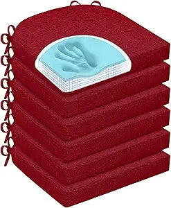 Chair Cushions for Dining Chairs, Non Slip Chair Pads with Ties and Washable Covers, Memory Foam Kitchen Chair Cushions Set of 6, 16"X16"X2.5", Red