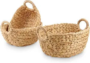 Set of 3 Wicker Storage Baskets for Organizing - Woven Decorative Baskets with Handles - Organizers for Bathroom, Kitchen, and Shelves (Natural)
