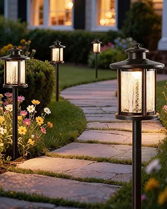 LITFIT Low Voltage Landscape Lighting, 12V 3.4W 155LM 3000K Wired Path Light, Outdoor Waterproof Electric Garden Light, Aluminum Yard Light, 50000H Integrated LED, Crackled Shade, ORB Finish, 4 Pack