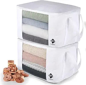 Sweater Storage for Closet  2 Large Cotton Garment Bags, 30 Cedar Rings, & Mesh Window for Cashmere Sweaters  Wool & Cotton Sweater Organizer by Cashmere Kiwi, 15 x 11 x 9 In