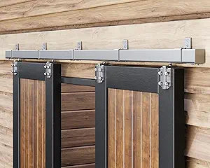 Easelife 10FT Exterior Sliding Barn Door Hardware Kit, Box Rail Track, 450lb Capacity, Sliver Weather-Resistant Steel, Wall Mount System for Outdoor Use, Fit Double 30in Door