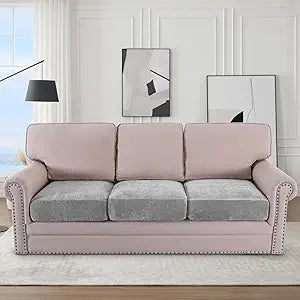 H.VERSAILTEX Stretch Mixed-Color Chenille Couch Cushion Cover Soft Sofa Covers Individual Seat Couch Slipcover Sets Furniture Protector Seat Cushion Sofa Cover (3 Piece Sofa Cushion Covers, Dove)