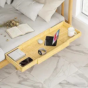 MinBoo Expandable Nightstand Shelf Bamboo College Caddy for Top Bunk Clip Bedside Shelf Floating Bed Side Table Tray Storage Dorm Room Decor College