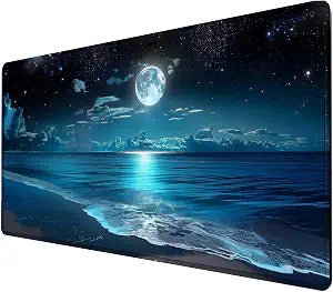 Moon Illuminating The Clear Blue Ocean Design Large Mouse pad,Large Extended Gaming Mouse Pad with Stitched Edges,Non-Slip Natural Rubber Base,Waterproof Computer Mouse Pad Keyboard Mat