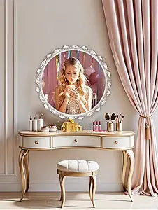 Crystal LED Vanity Mirror with Touch Control 3 Color Lights, Dimming 360 Rotation Elegant Luxury Wall Mounted HD Decorative Mirror(Wall Mounted Mirror-50cm)