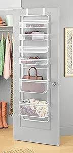 Whitmor Over The Door Organizer Storage, 6 Tier Hanging Door Organizer with Metal Frame & Mesh Baskets, Heavy Duty Behind Door Storage for Pantry, Bathroom, Closet, 17.7"W x 7.9"D x 67"H, White