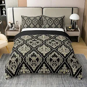 Feelyou Black Gold Damask 100% Cotton Duvet Cover King Size