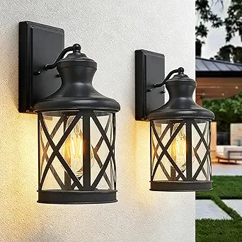 2-Pack Classic Outdoor Wall Light Fixtures, Waterproof Wall Sconces, Exterior Wall Sconces Lighting with E26 Sockets and Glass Shade, Outside Lighting for Patio Front Door Entryway Garage