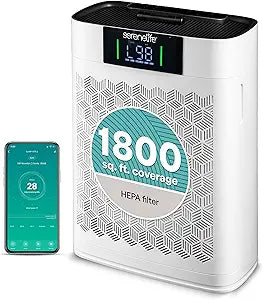 SereneLife HEPA Air Purifier for Home Γ Smart WiFi & App Control, Ultra-Quiet Air Purifier for Bedrooms & Large Rooms, Removes Dust, Pet Hair & Odors, Ideal for Pets & Allergies (1,800 Sq Ft, White)