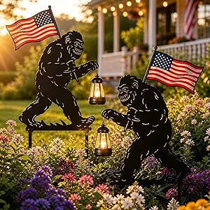 Solar Garden Stake Decorative Lantern for Outdoor, 2 Pack Metal Bigfoot Silhouette Lights for Lawn, Pathway, Patio, Yard Outdoor Decor Gifts for Women Mom and Grandma