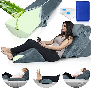 Lunix LX5 4-Piece Support for Shoulder & Upper Body Rest, Orthopedic Bed Wedge Pillow Set, Elevated Memory Foam for Post-Op Recovery & Sleep Comfort, Stone Navy with Aloe Vera