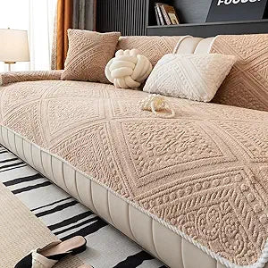 Boho Couch Cover Non Slip Sofa Cover Washable for Dogs, Sectional Couch Covers Soft, Plush Sofa Slipcover Furniture Protector Covers for L Shaped(Khaki, 36"x 71")