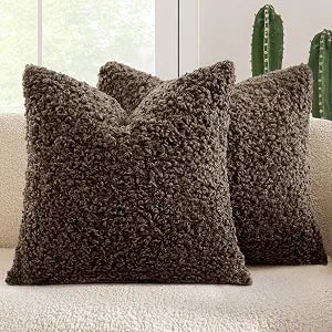 MIULEE Pack of 2 Throw Pillow Covers 24x24 Inch Neutral Chocolate Faux Fur Decorative Sherpa Pillow Covers Fuzzy Accent Soft Sheepskin Fleece Cushion Cases for Boho Home Decor Couch Living Room Bed