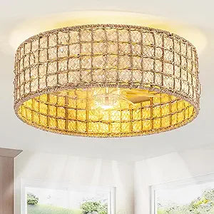 Rattan fandelier Ceiling Fans with Lights, Fandelier Chandelier Ceiling Fan and Remote,Boho,Flush Mount,Low Profile,for Bedroom,Living Room,(25.5 Inch,6 Speed (0263/Boho Ceiling Fans)