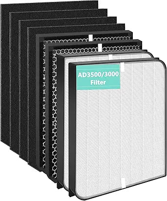 8-Pack AD3000 Replacement Filter Compatible with Air Doctor 3000, 3500, 3500i Air Purifiers- 2 Premium + 2 Activated Carbon+ 4 Pre-Filters, Replaces Part#ADF3001, ADF3002, ADF3003