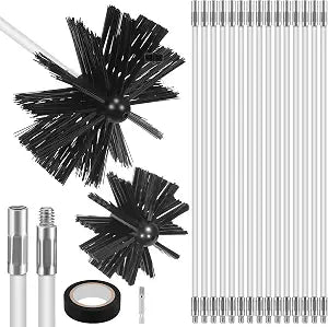 MAGICLULU 20 Feet Chimney Sweep Brush Kit, 15 Flexible Extendable Rods with 4/6in Heads for Fireplace Stove Maintenance, Rotary Drill Driven Flue Pipe Cleaner, Dryer Vent Lint Removal Tools