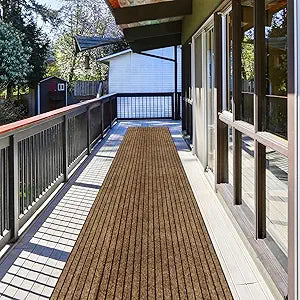 Runner Rug 2 ft x 8 ft Indoor/Outdoor Low Profile, Hallway, Kitchen, Patio, Deck Area, RV, Entryway, Garage, with Non-Slip Rubber Backing, Brown with Brown Stripe, Custom