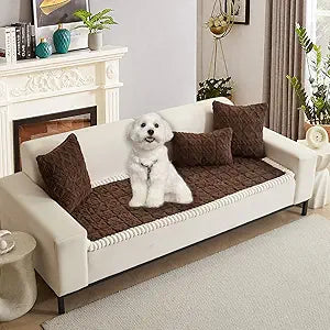 HANDONTIME Funny Fuzzy Couch Protector for Dogs Washable Jacquard Geometric Dog Sofa Cover Plush Couch Covers for Pets Non-Slip Durable Comfortable Pet Furniture Cover (Chocolate, 27.6" x 82.7")