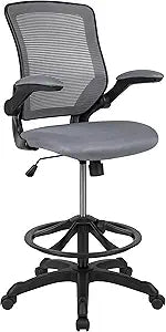 Flash Furniture Kale Mid-Back Swivel Office Chair with Height Adjustable Foot Ring and Lumbar Support, Mesh Executive Chair with Armrests, Dark Gray