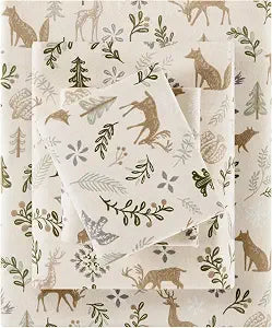 Sleep Philosophy True North 100% Cotton Flannel Sheets Queen Size, Cozy Flannel Sheet Set Brushed for Extra Softness, Heavyweight Novelty Print Warm Flannel Bedding Set, Tan Woodland Winter 4 Piece