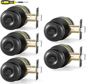 Lanwandeng 5 Pack Interior Door Knobs for Bedroom or Bathroom Keyless, Black Privacy Door Knob, Round Ball Bath/Bed Door Locks