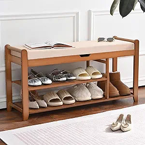 39.4in Shoe Rack Bench, Shoe Storage Bench with Lift Top Hidden Storage, Entryway Bench Holds Up to 330lb for Bedroom Living Room