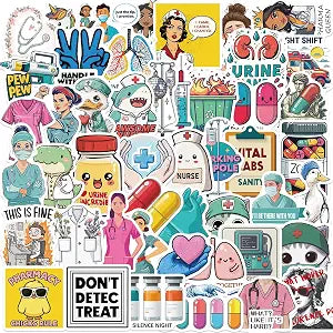 50Pcs Funny Healthcare Stickers and Decals for Water Bottle, Laptop - Funny Healthcare Gifts, Party Supplies & Dacorations - Medical, Nurse, Doctor Stickers Waterproof (Colourful-Q7)