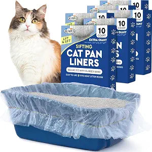 Cat Litter Box Sifting Liners Alfapet - Extra Giant 60 Count - Tear-Resistant Cat Litter Bags - Waterproof Kitty Litter Liners - Fits Almost All Litterbox Pan Sizes, 40" x 38", 30 lb Capacity