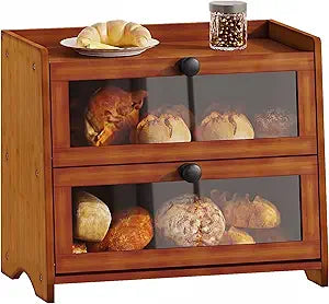BAMBANG Bread Box for Kitchen Countertop, Extra Large Bamboo Bread Storage Container for Homemade Bread, Double Layer Sourdough Breadox, Bread Bin Organizer for Counter Cabinet Pantry, Brown