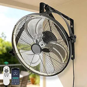 AHAWILL 20 Inch Wall Mount Fan with Lights,6-Speed High Velocity Wall Fan Dimmable Gazebo Fan,360┬░Adjustable Tilt Industrial Outdoor Fans for Patio,Garage,Workshop,Commercial,Black