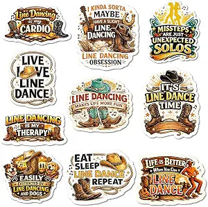 10pcs Line Dancing Stickers Gifts for Line Dancers Western Lovers Multiple Different Design, Waterproof UV-Resistant for Water Bottle, Laptop, Window, Car