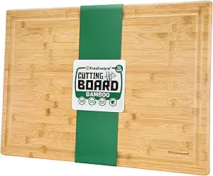 Freshware 24 Inch 3XL Bamboo Cutting Boards for Kitchen, Stove Top Butcher Block, Extra Large Wooden Carving Board for Meat, Veggies, Charcuterie Board with Deep Juice Grooves (3XL, 24x18")