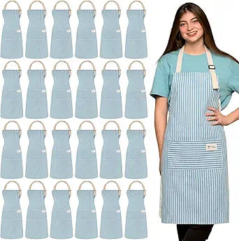 Janmercy 24 Pcs Aprons for Women Men with 2 Pockets Linen Cooking Kitchen Apron Adjustable Bib Chef Apron Bulk Aprons Unisex
