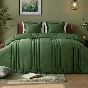 MUSSEL Luxury Green Velvet Queen Size Bedding Comforter Set 3 Pieces
