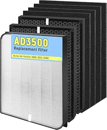 3500 Replacement Filter Compatible with Air Doctor 3000, 3500, 3500i Air Purifiers, Includes 1 Efficiency Filter, 2 Activated Carbon Filters, 4 Per-Filters