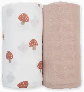 Lulujo Baby Swaddle Blankets | Unisex Softest Breathable Cotton Muslin Swaddle Blanket Set | Neutral Receiving Blanket for Girls & Boys | 40in x 40in | Mushroom & Sand | 2-Count
