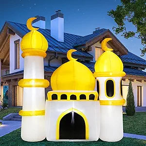 Gemscream 5.9FT Ramadan Inflatable Outdoor Decorations Moon Eid Mubarak Inflatables Blow up Muslim Holy Celebration Decor with LED Lights Muslim Islamic Blow up for Holidays Yard(Classic)