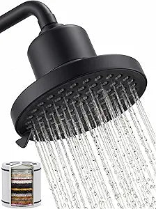 360 Degree Rotated Black Shower Head  Filter COMBO ! Anti - Chlorine Hard Water Filtered Shower Heads 6Inch- 7 Sprays High Pressure Showerheads with 25 Stage Filtration for Adult and Baby