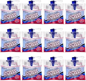 Fly Traps Outdoor Fly Trap for Patio. 12 Non-Toxic Pre-Baited Flies Bags Outdoor Disposable. Hanging Bug Catchers for All Filth Flies Killer for Outside Bug Control in Yard Horse Ranch Trash Can