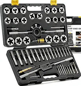 KJE 52PCS Large Metric Tap and Die Set, Jumbo Tap & Die Sets,Size M60.75 to M243.0, Thread Repair Kit with Rethreading Tools & Thread Chasers, for Internal and External Threading