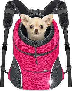 YUDODO 4-8lbs Dog Front Carrier Backpack, Adjustable Breathable Pet Carrier for Small Dogs, Ventilated Puppy Back Pack with Safety Belt, Lightweight Doggy Backpack for Hiking Outdoor (Rose, M)