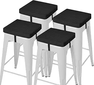 AddGrace Anti-Slip Bar Stool Cushions Square Set of 4 12X12X2 Black